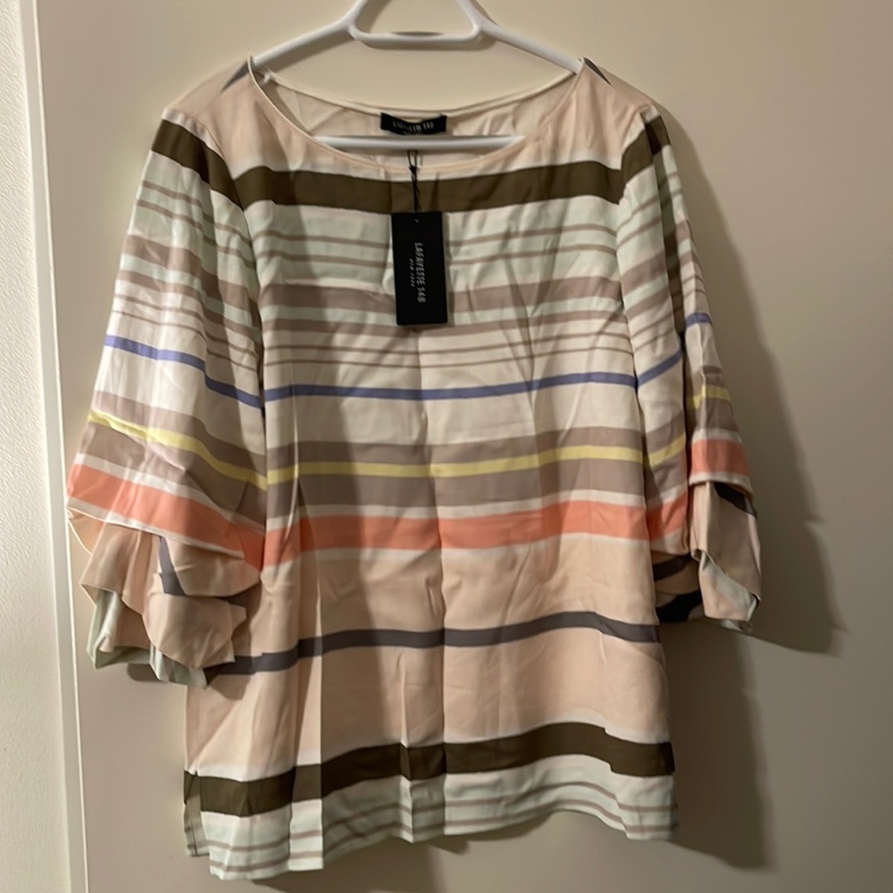 Lafayette 148 Striped Shirt Grey, brown , cream and Pink